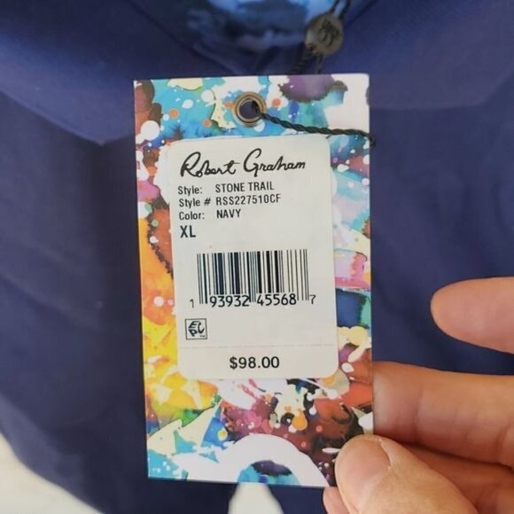 Robert Graham Stone Trail Logo Short Sleeve Navy Sz. XL Polo Golf Shirt - Picture 10 of 16